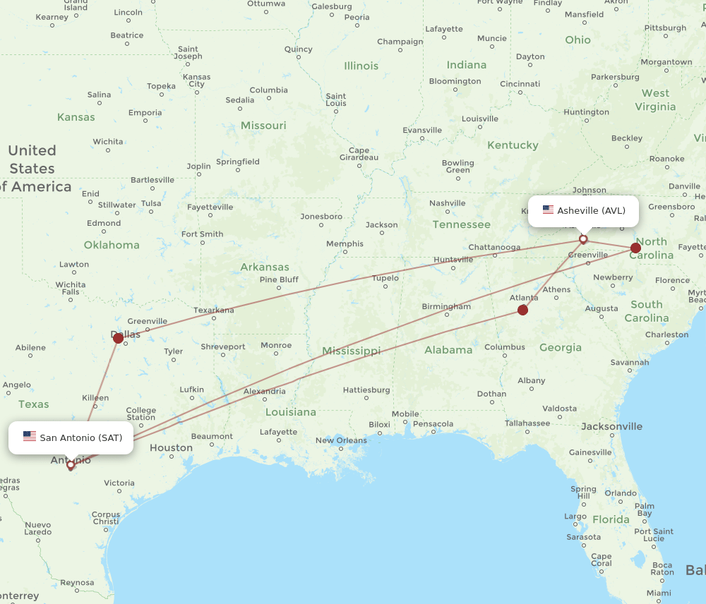 AVL-SAT flight routes