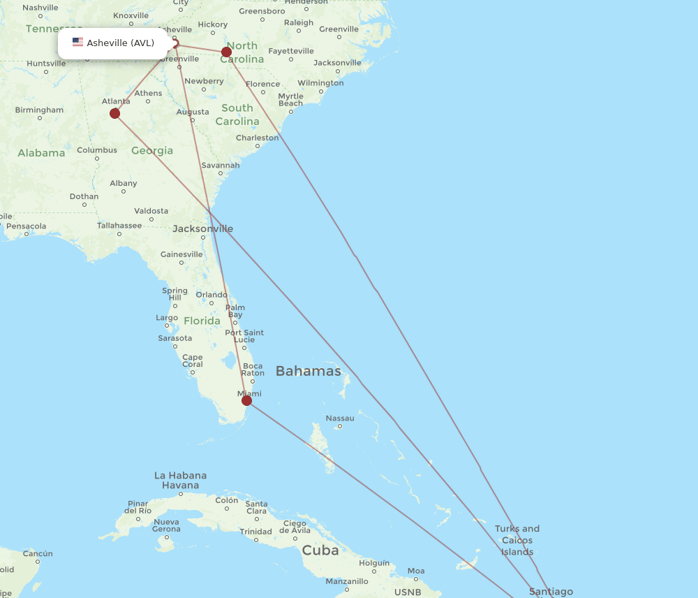 AVL-SDQ flight routes