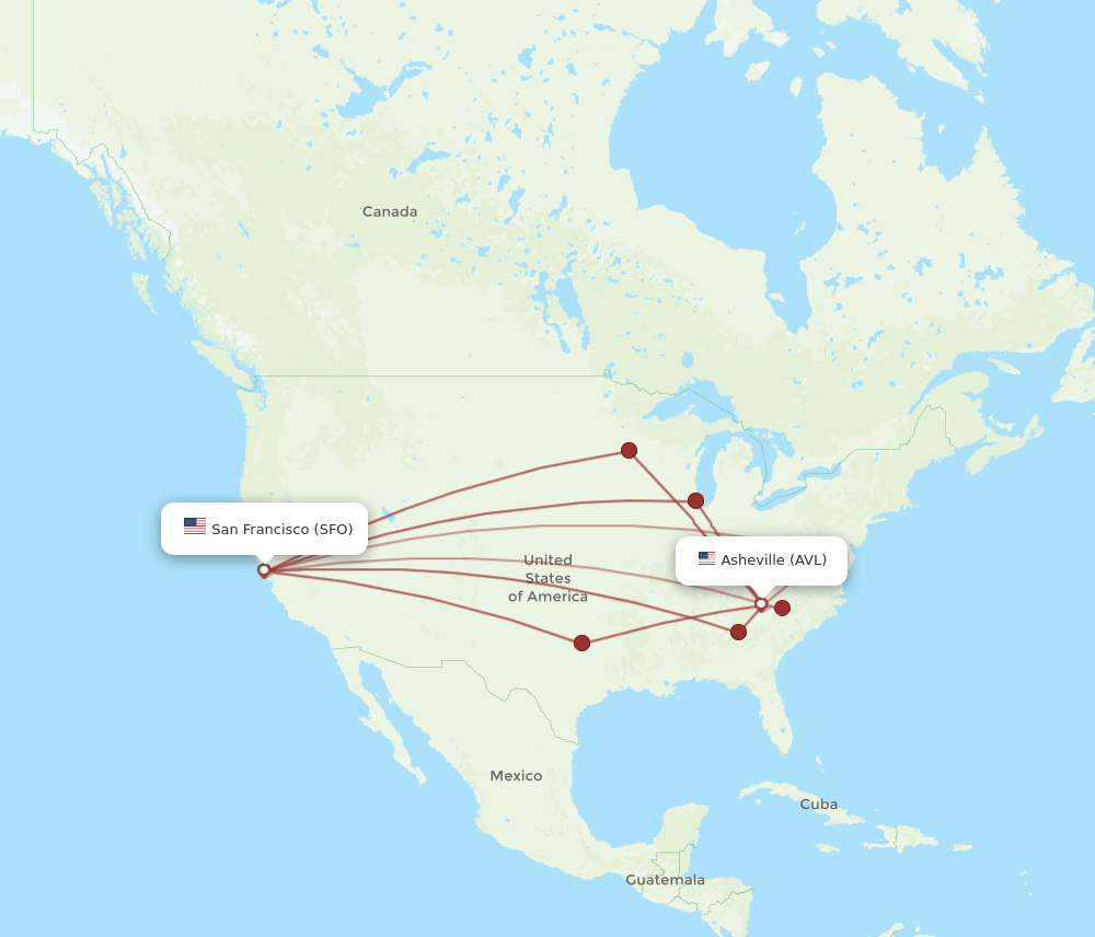 AVL-SFO flight routes