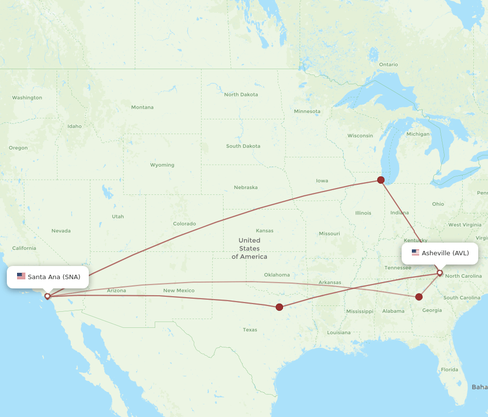 AVL-SNA flight routes