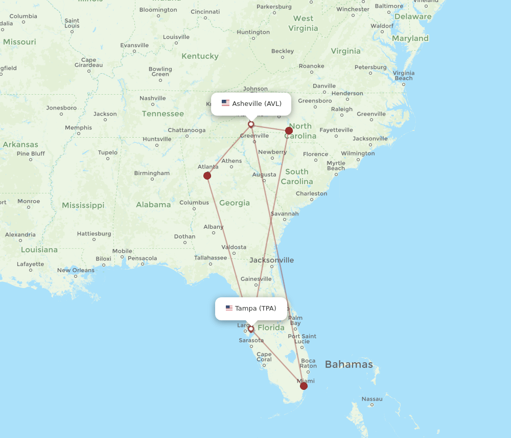 AVL-TPA flight routes