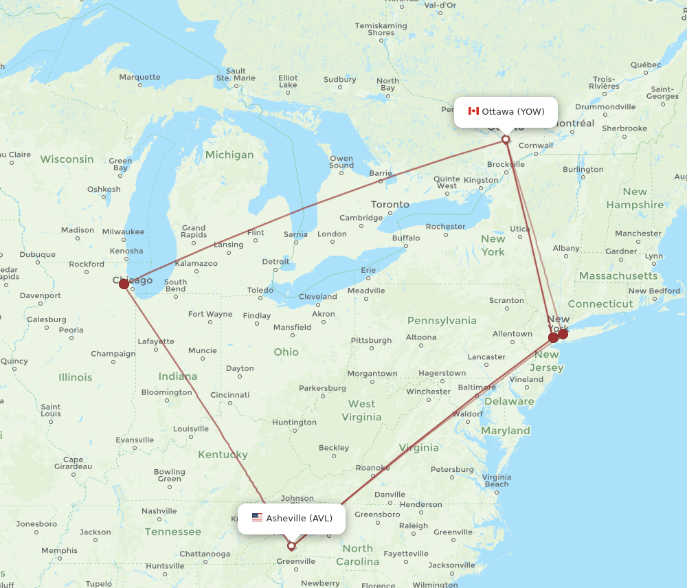 AVL-YOW flight routes