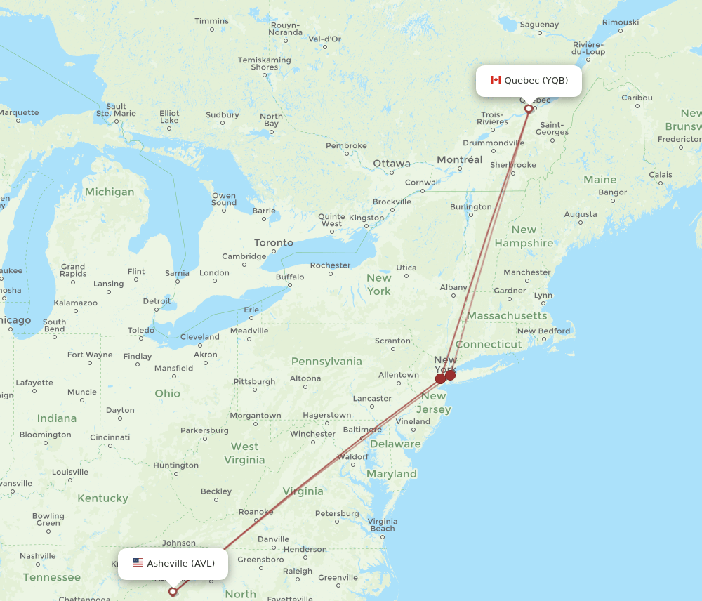 AVL-YQB flight routes