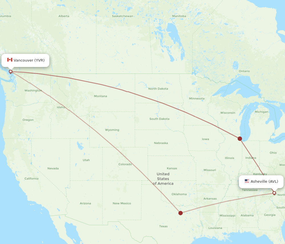 AVL-YVR flight routes