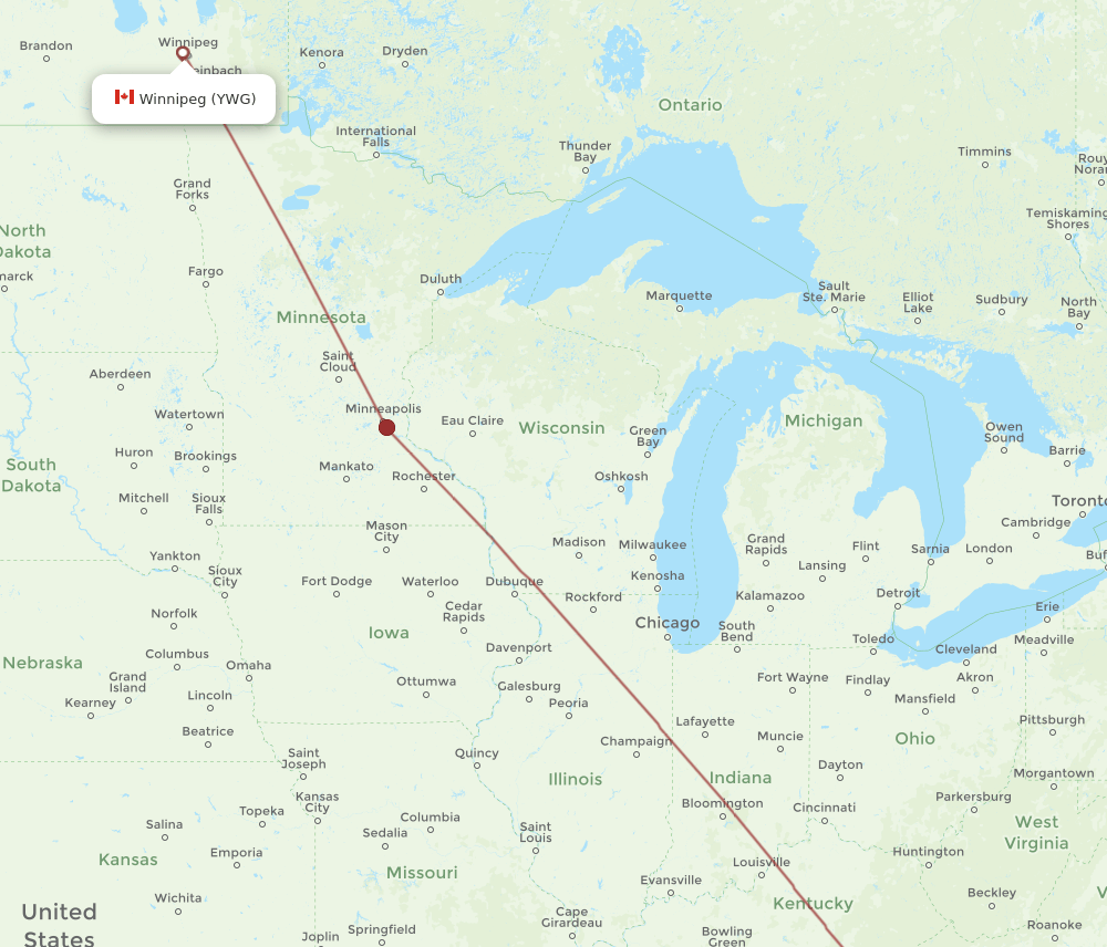 AVL-YWG flight routes