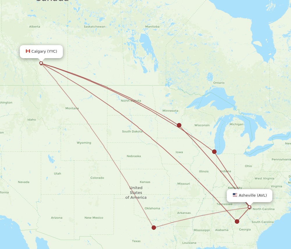 AVL-YYC flight routes