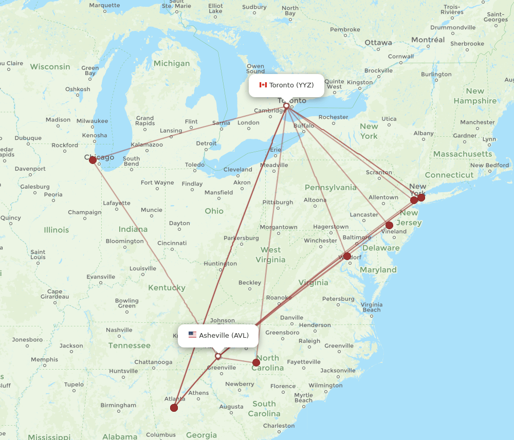 AVL-YYZ flight routes
