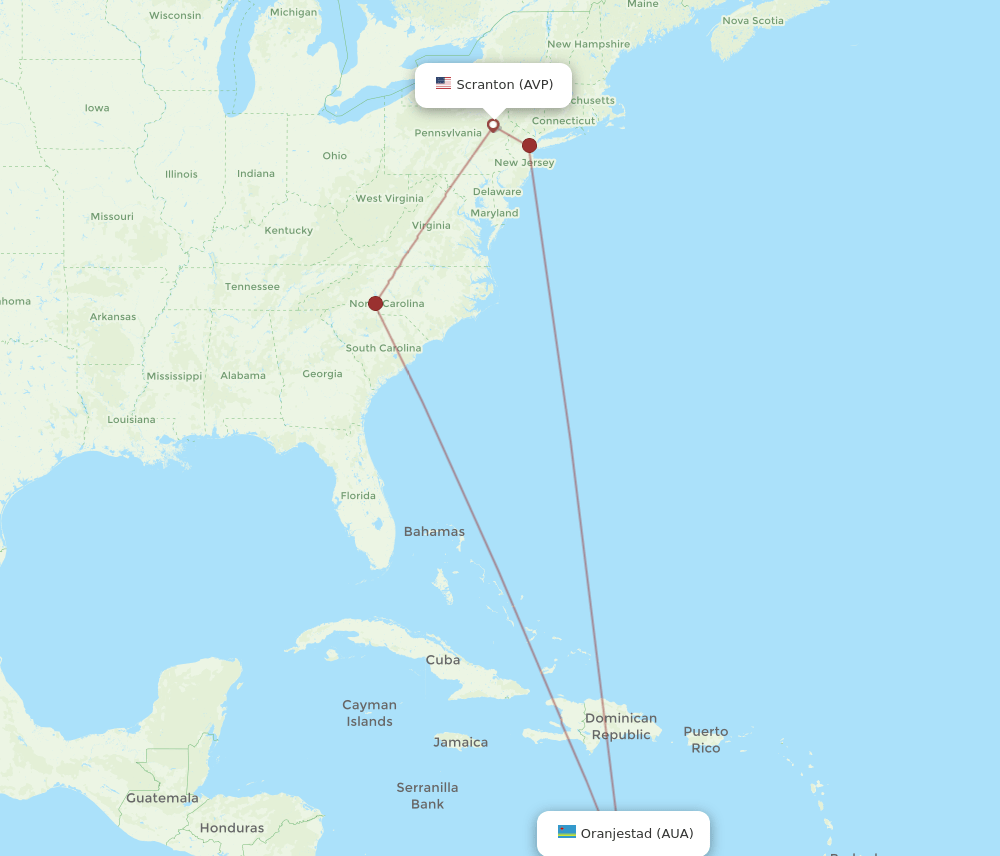 AVP-AUA flight routes