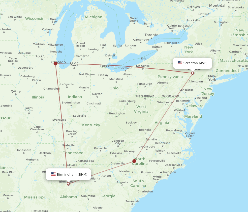 AVP-BHM flight routes