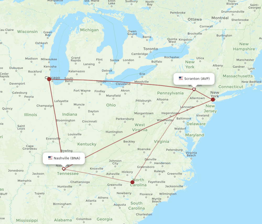 AVP-BNA flight routes