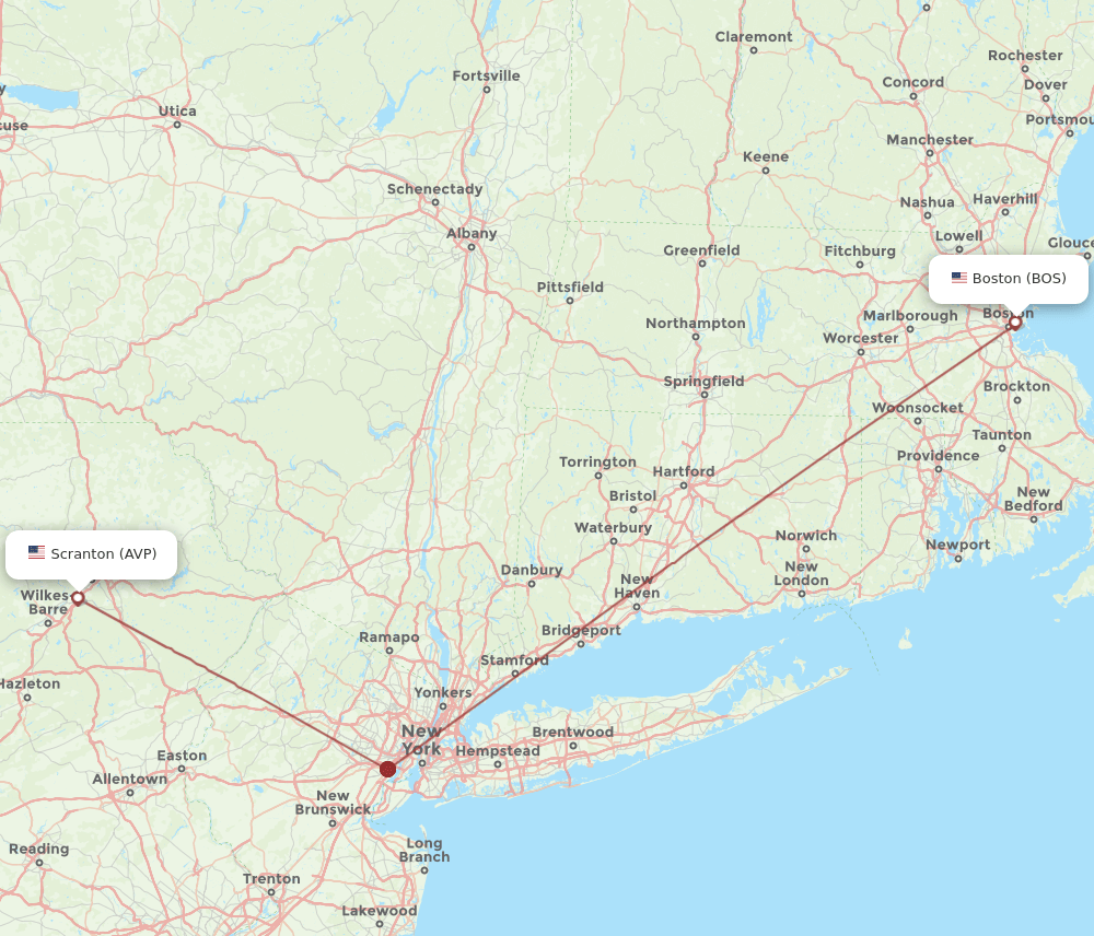 Wilkes-Barre - Boston route map and flight paths