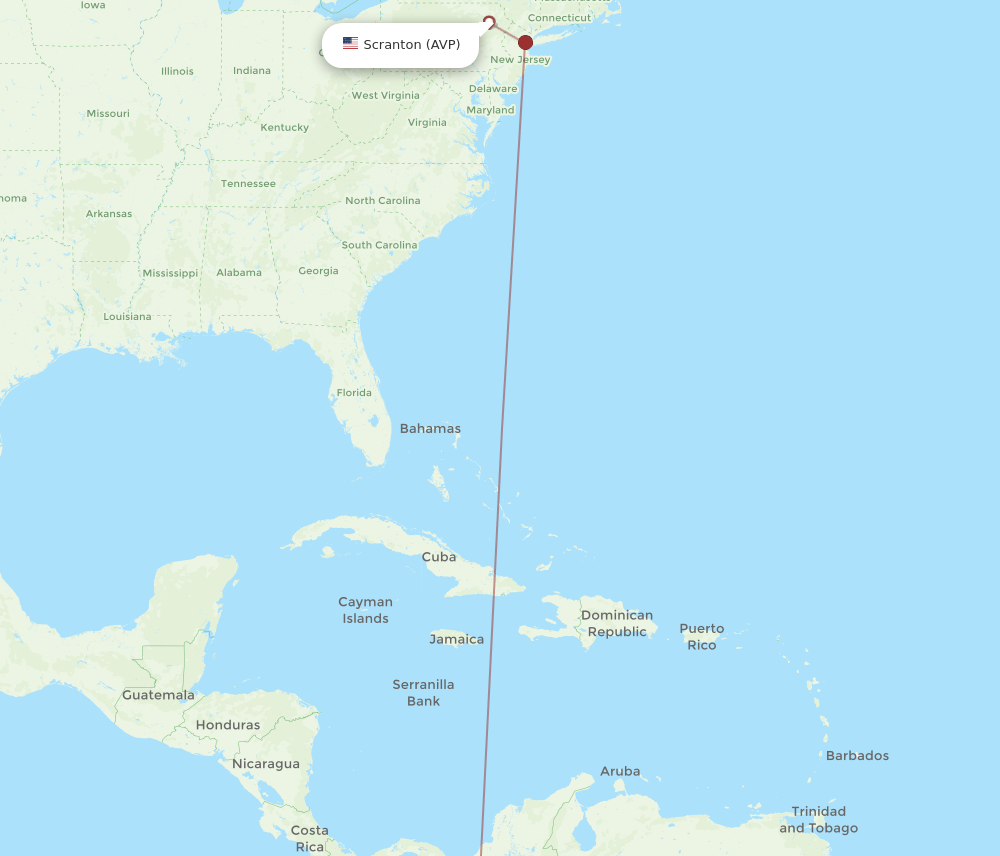 Wilkes-Barre - Cali route map and flight paths