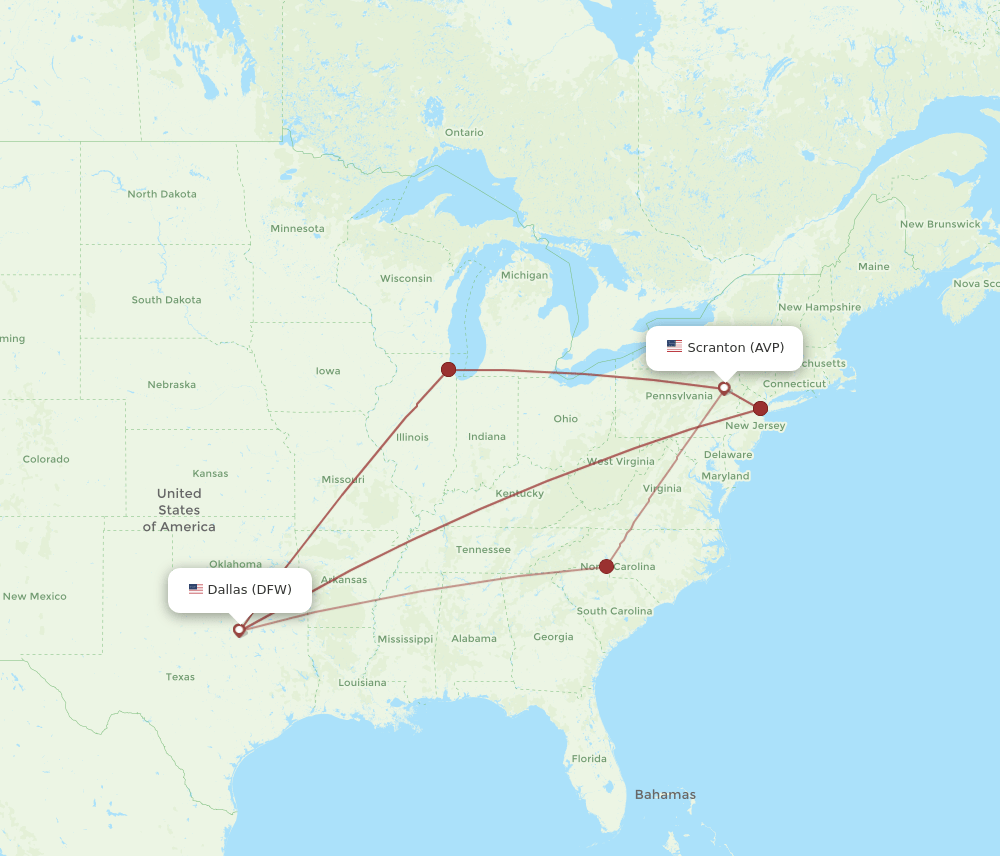 AVP-DFW flight routes