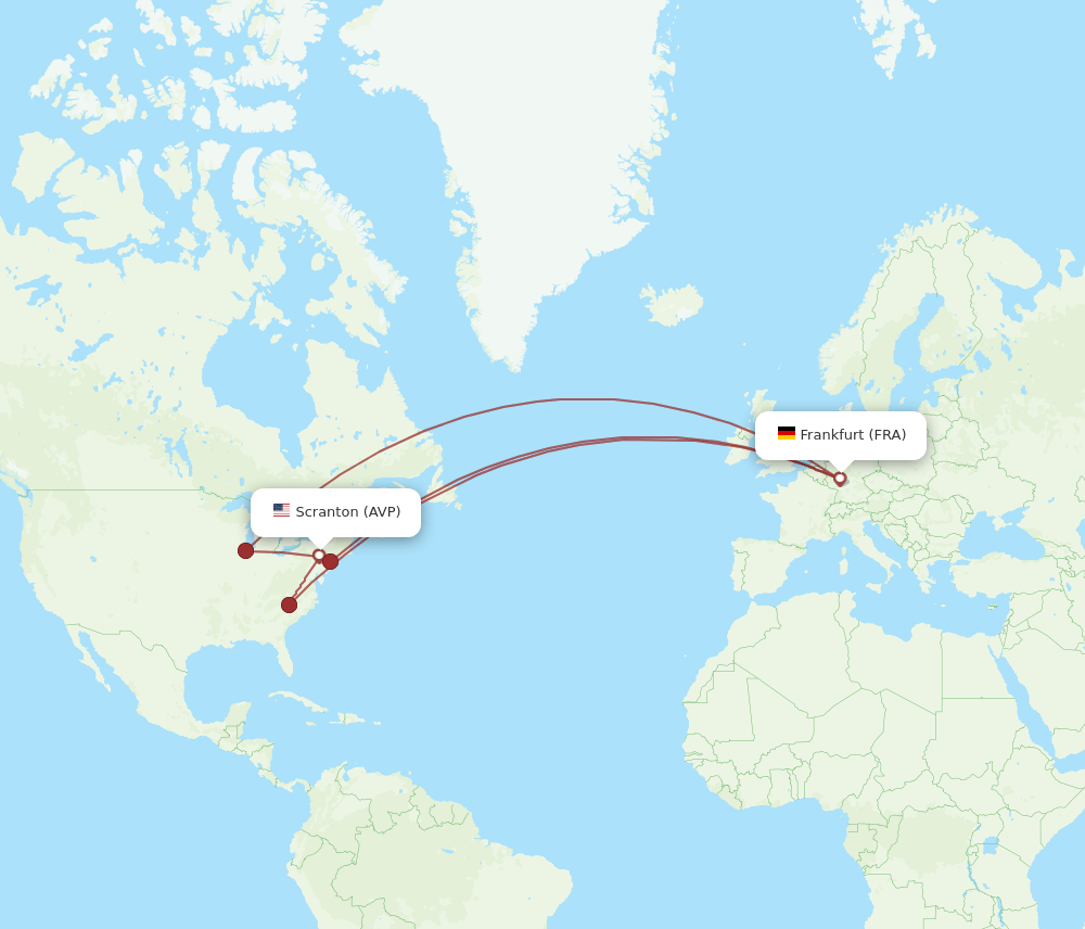 AVP to FRA flights and routes map
