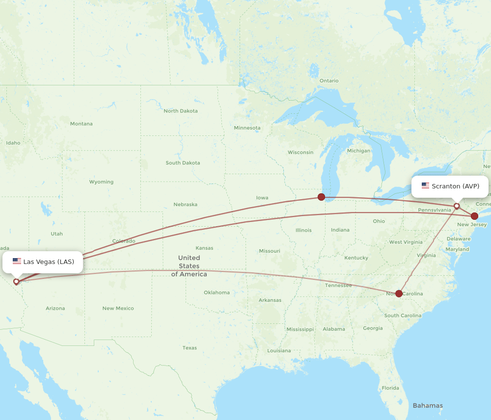 AVP to LAS flights and routes map
