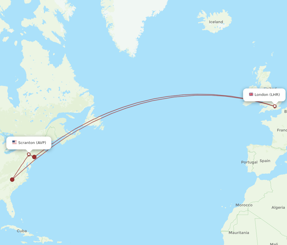 AVP-LHR flight routes