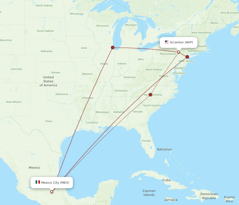 AVP-MEX flight routes