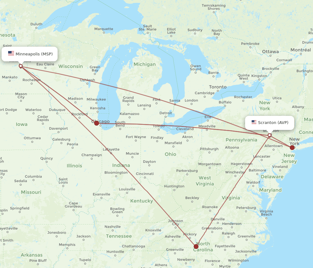 AVP-MSP flight routes