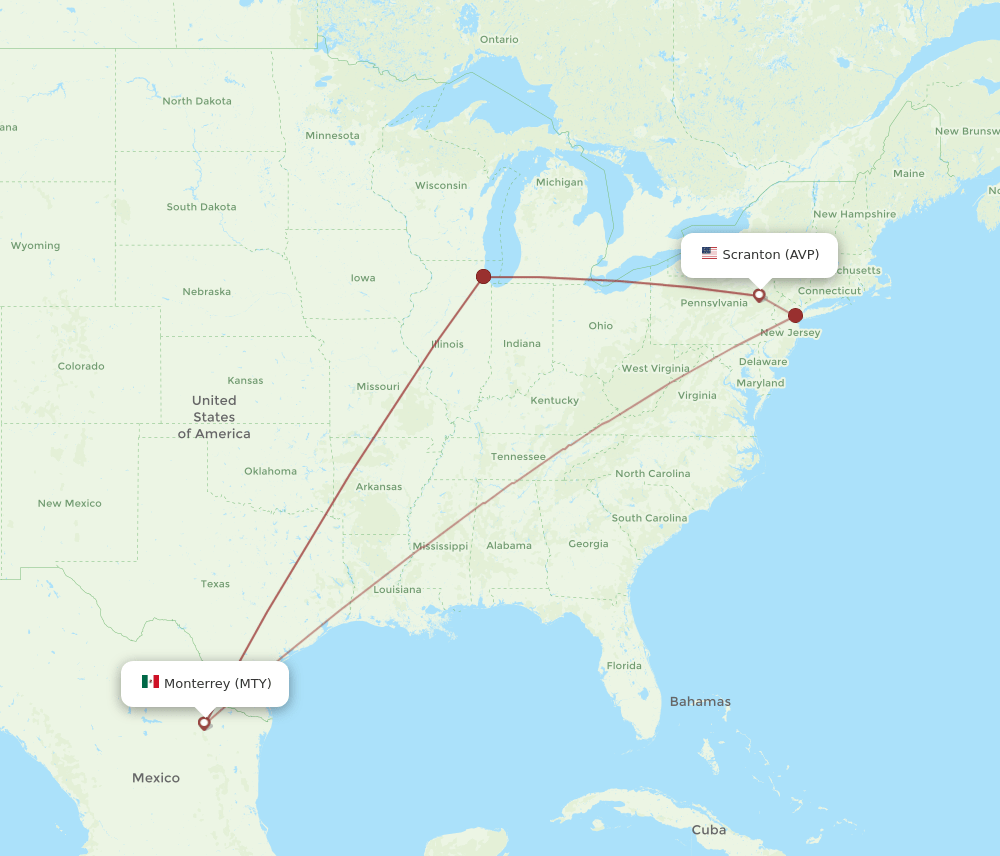 AVP-MTY flight routes