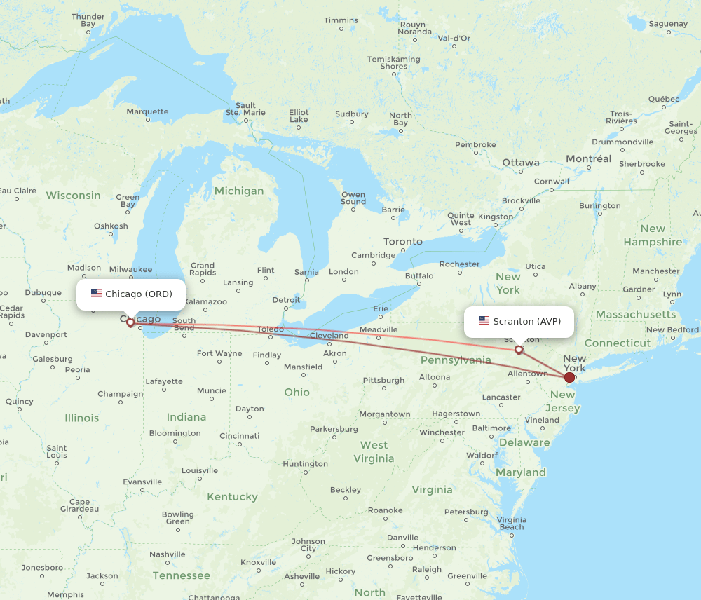 AVP-ORD flight routes