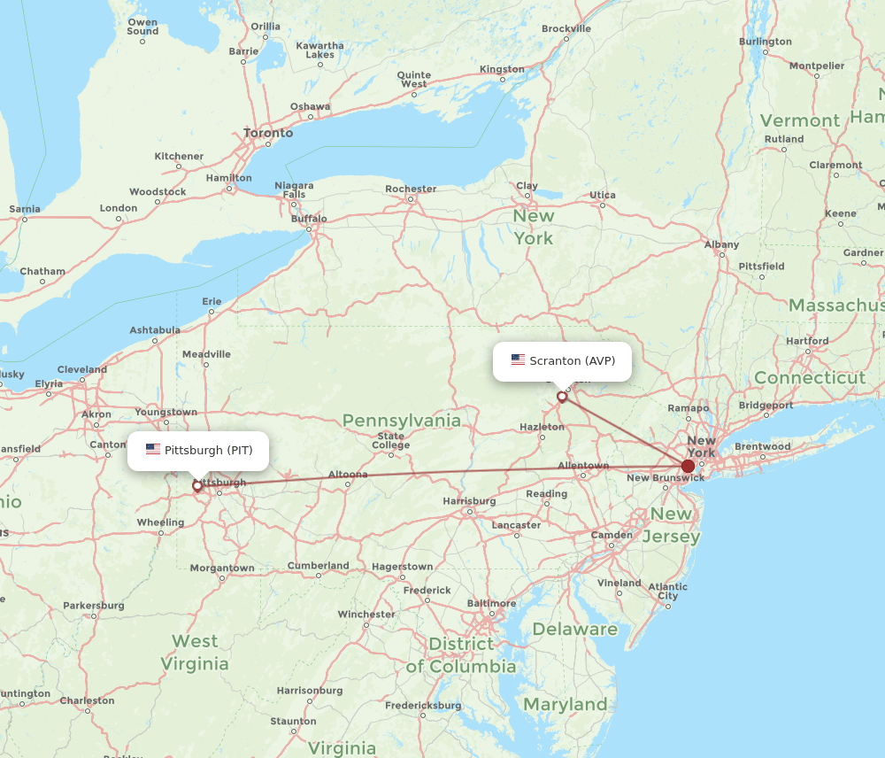 AVP to PIT flights and routes map