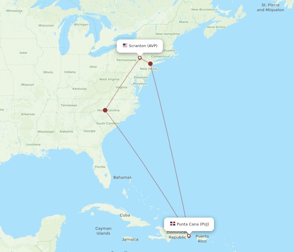 AVP-PUJ flight routes
