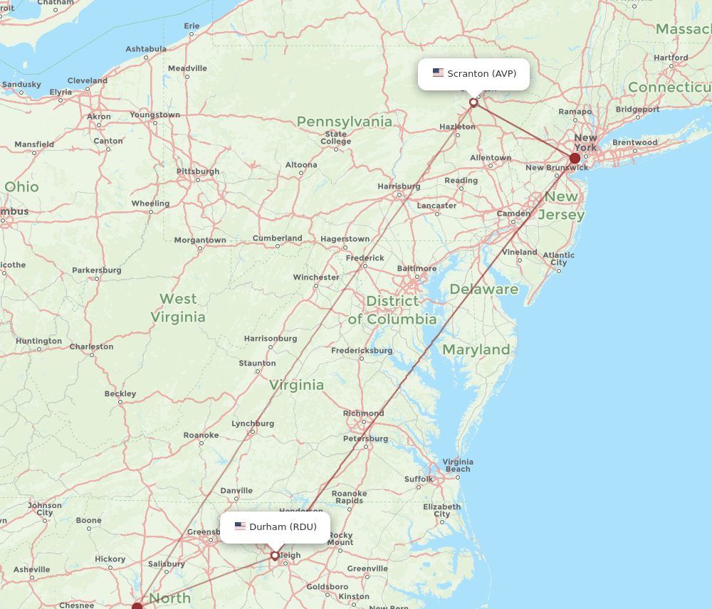 AVP-RDU flight routes