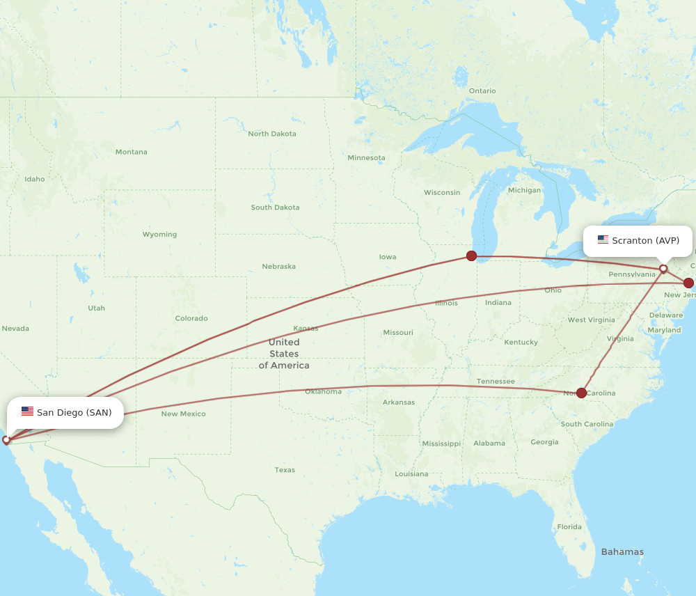 AVP-SAN flight routes