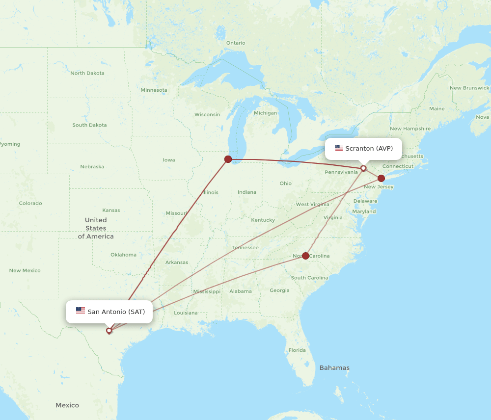 AVP-SAT flight routes