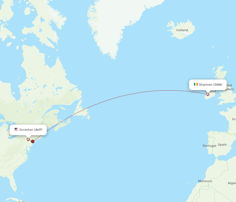 AVP to SNN flights and routes map