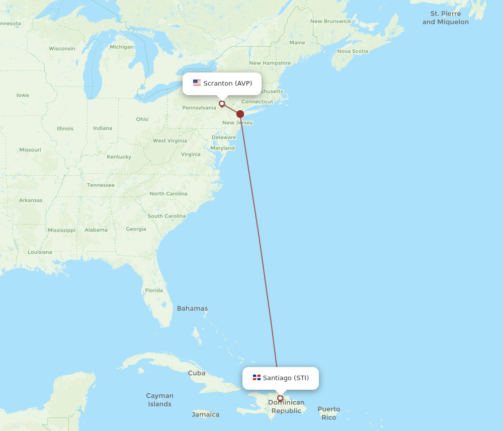 Wilkes-Barre - Santiago route map and flight paths