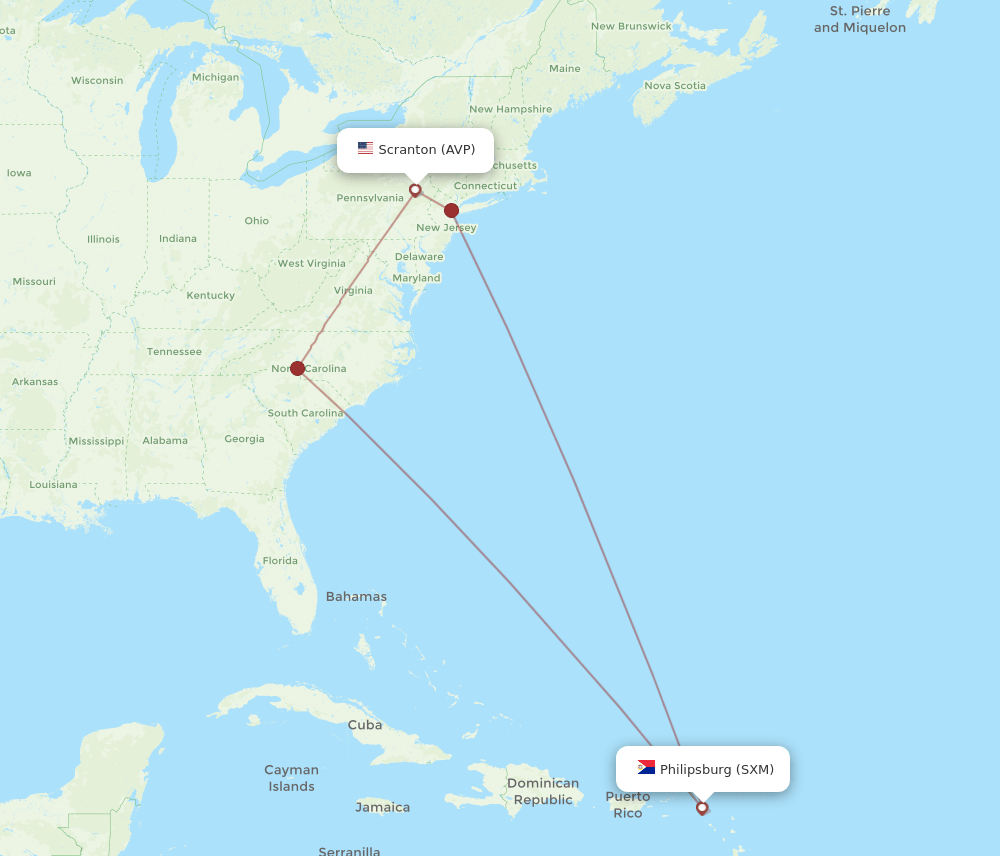 AVP-SXM flight routes