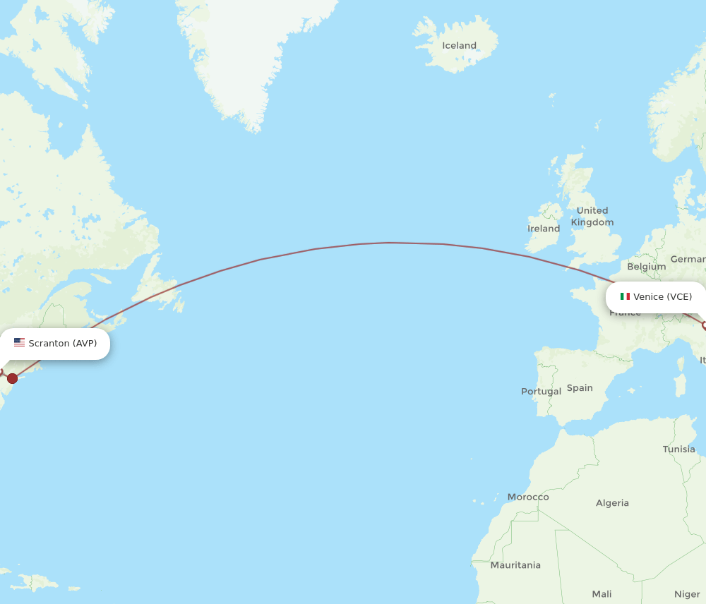 AVP to VCE flights and routes map