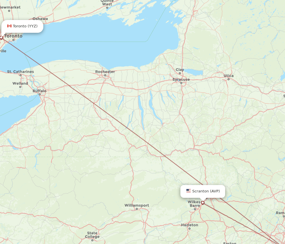 Wilkes-Barre - Toronto route map and flight paths
