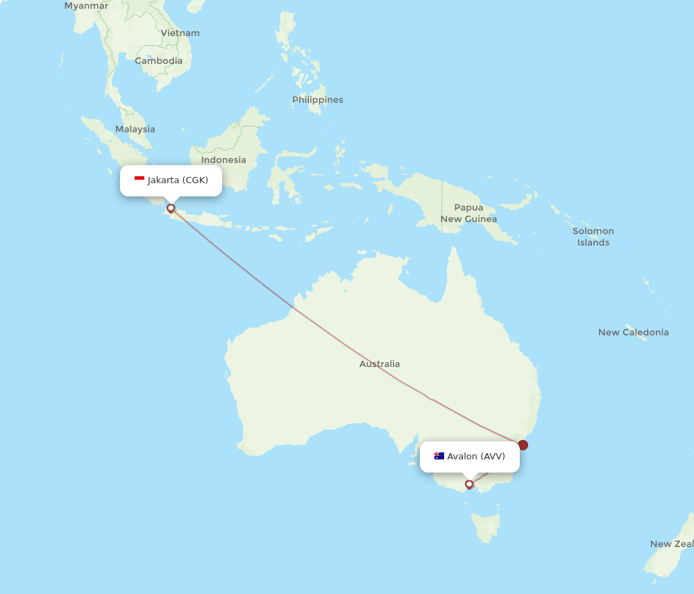CGK to AVV flights and routes map