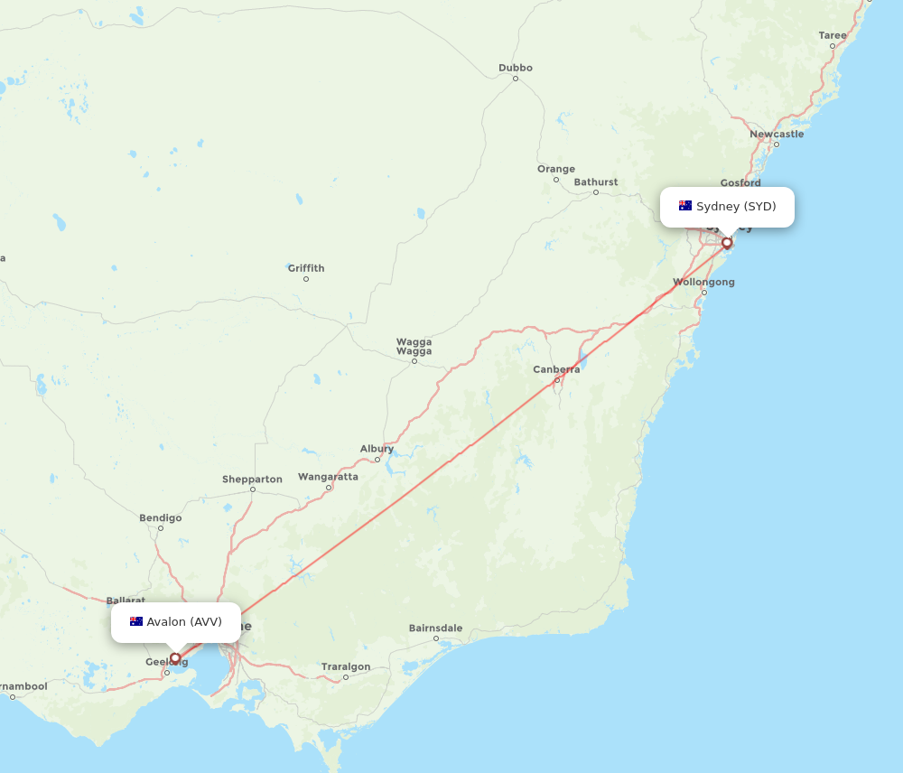 AVV to SYD flights and routes map