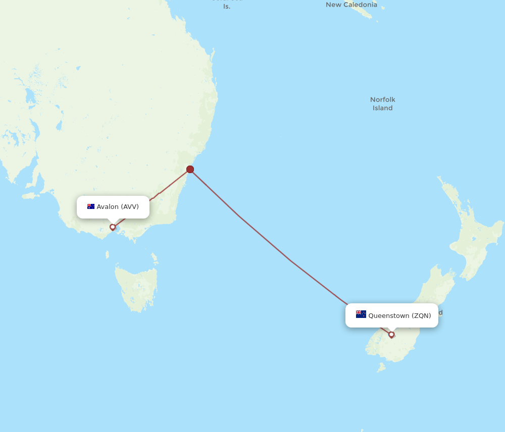 Queenstown - Avalon route map and flight paths