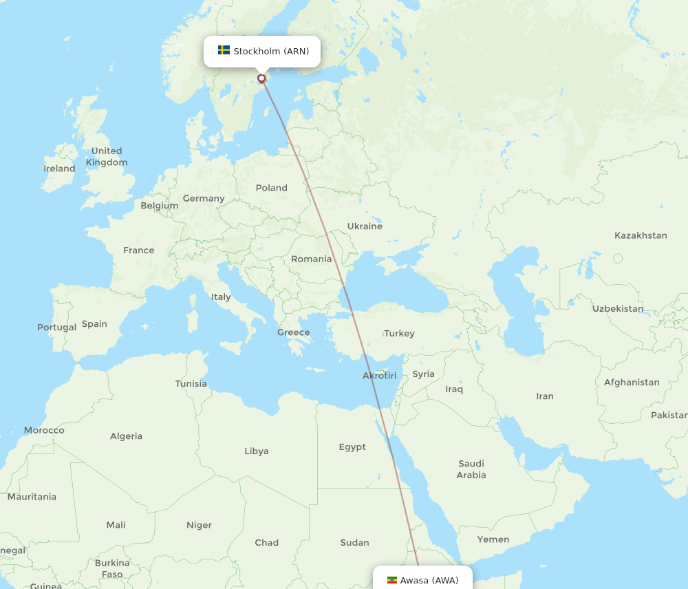 AWA-ARN flight routes