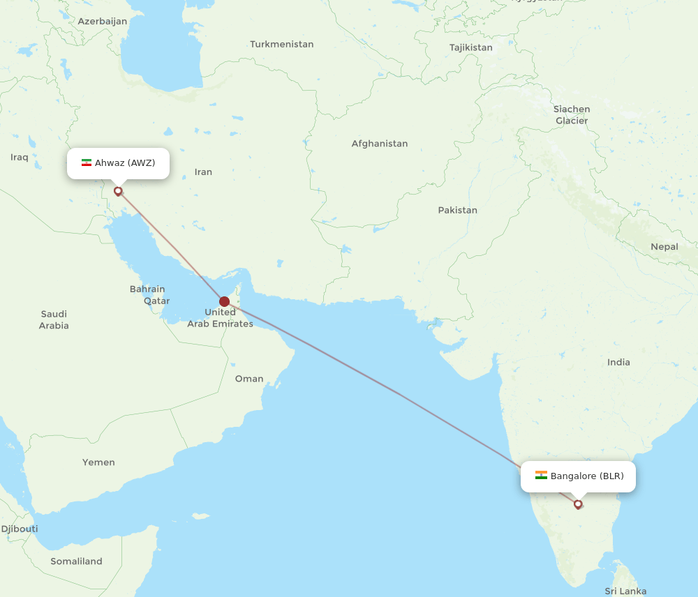 AWZ-BLR flight routes