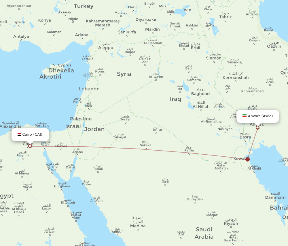 AWZ to CAI flights and routes map