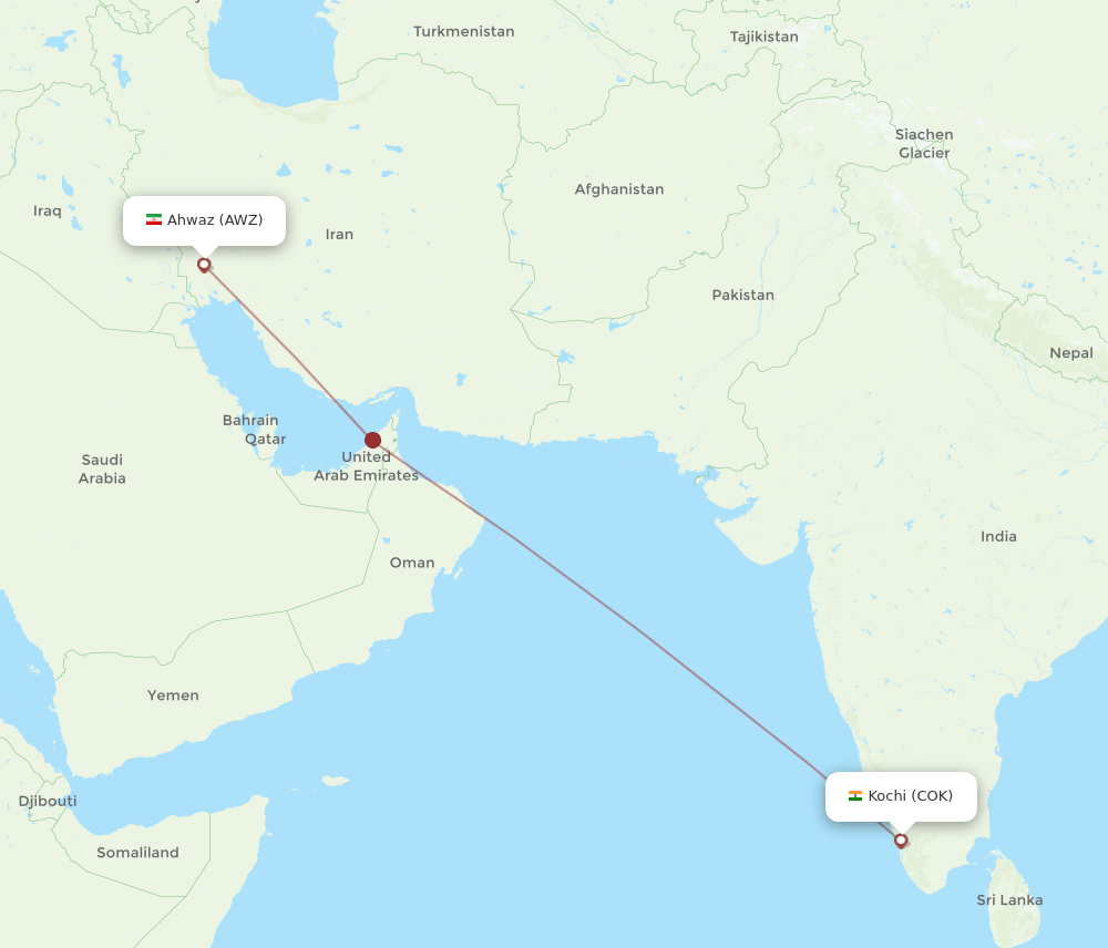 AWZ-COK flight routes