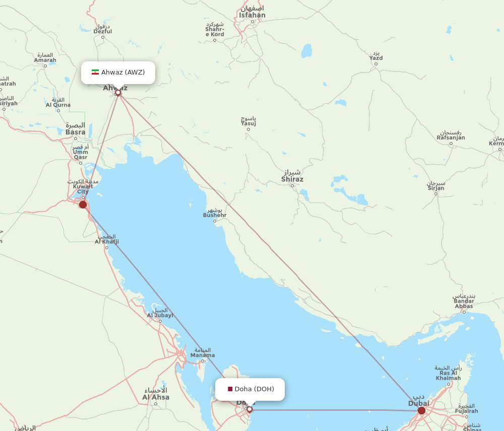 AWZ to DOH flights and routes map