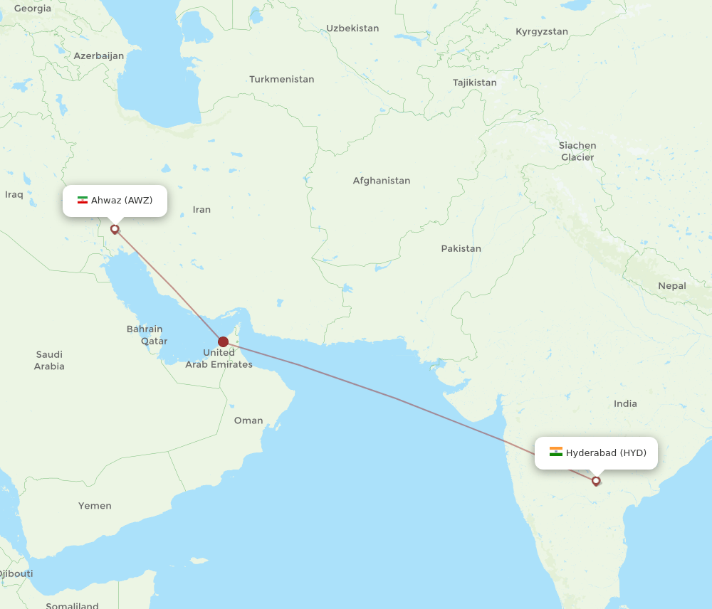 AWZ-HYD flight routes