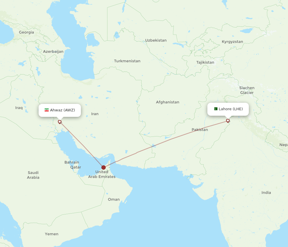 AWZ-LHE flight routes