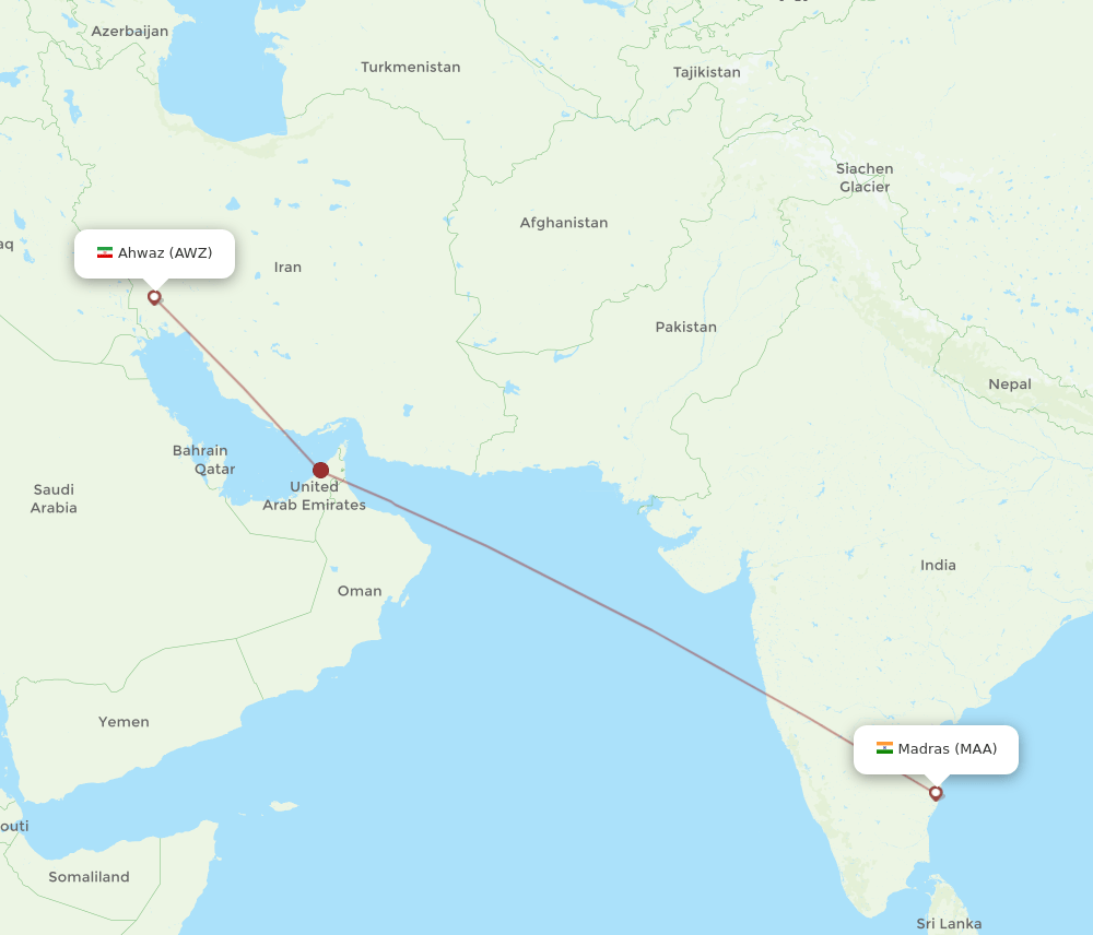 AWZ-MAA flight routes