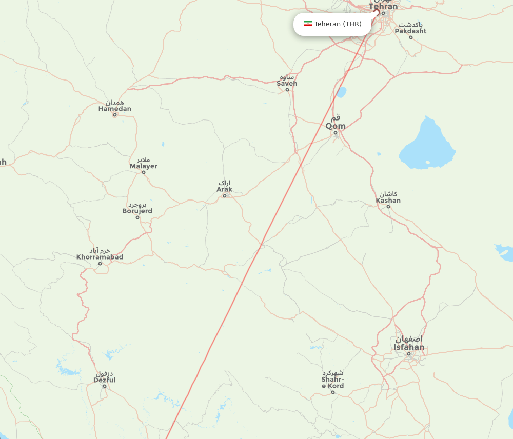 Ahwaz - Tehran route map and flight paths