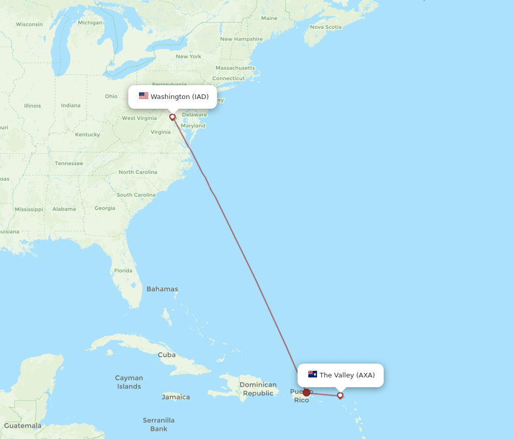 IAD to AXA flights and routes map