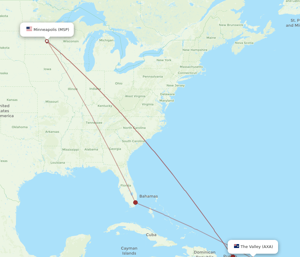 AXA to MSP flights and routes map