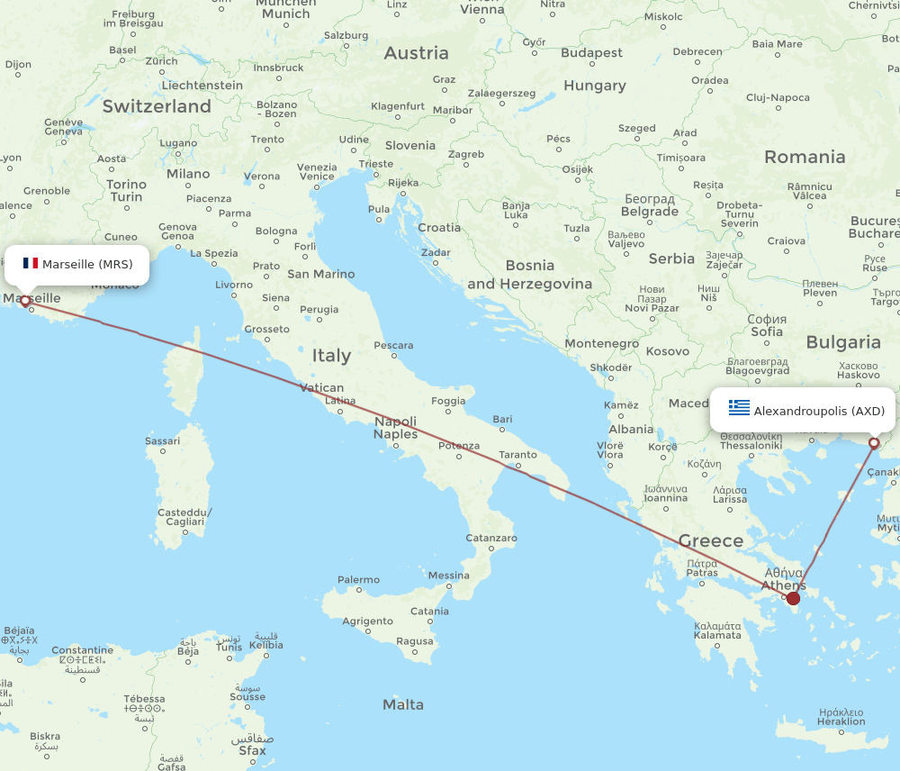 AXD to MRS flights and routes map