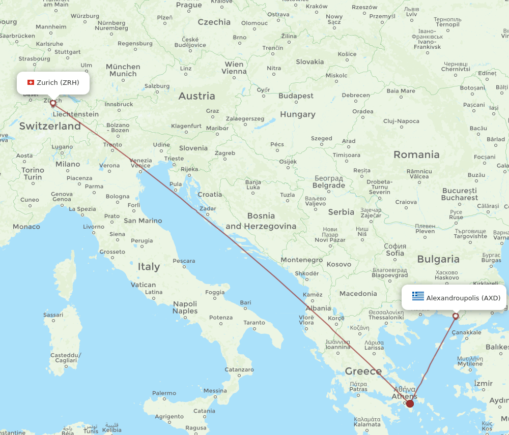 ZRH to AXD flights and routes map